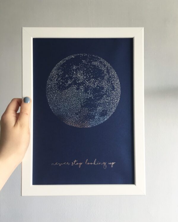 Never Stop Looking Up, A4 Foil Moon Print.