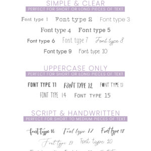 Love From Angie Custom Print Font Choices List