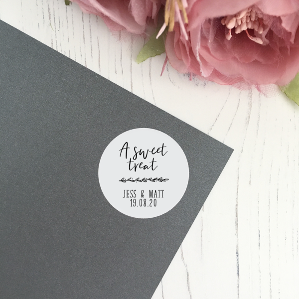 A Sweet Treat, Personalised Wedding Stickers in 37mm Matte Finish