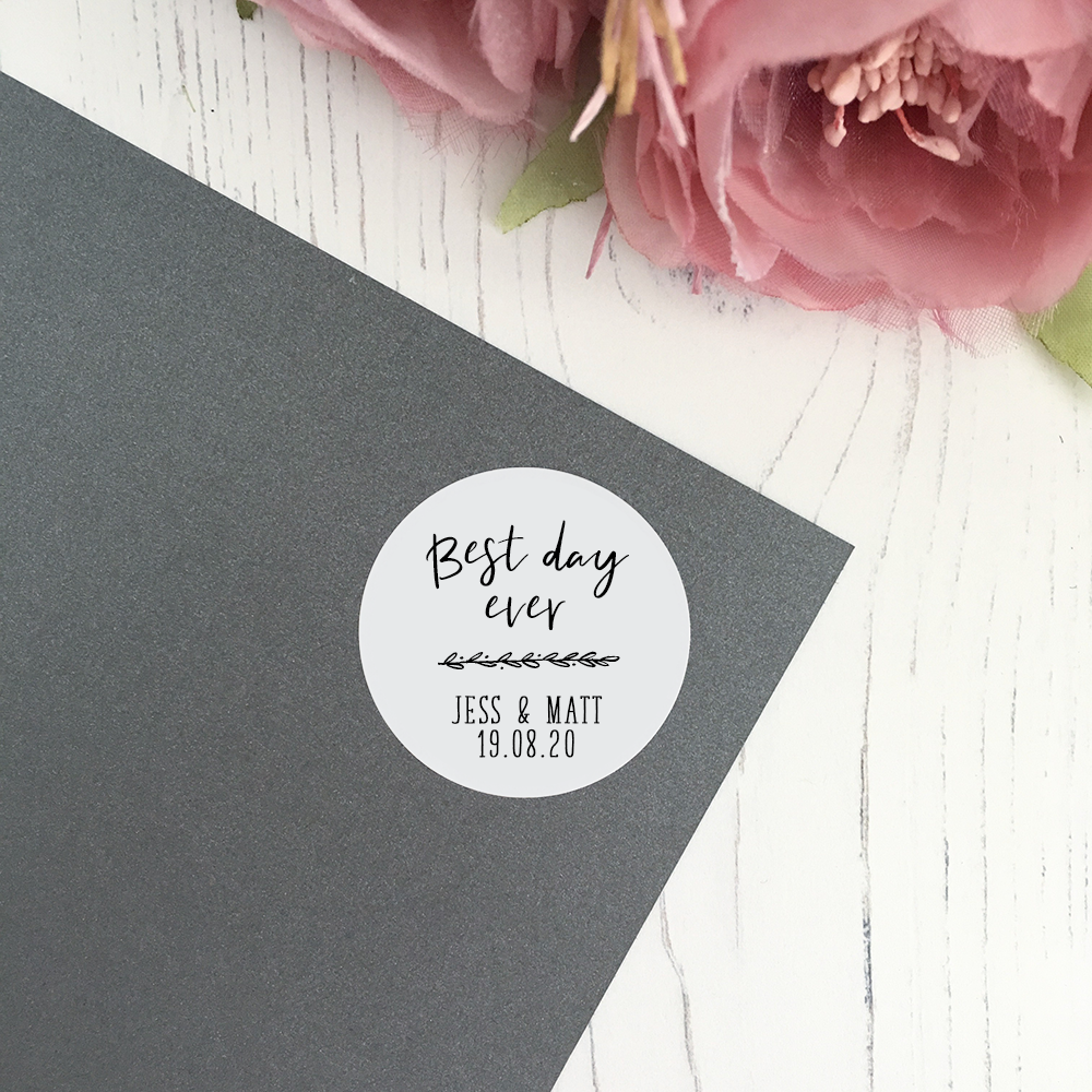 Best Day Ever, Personalised Wedding Stickers in 37mm Matte Finish