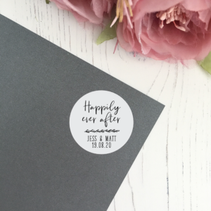 Happily Ever After, Personalised Wedding Stickers in 37mm Matte Finish