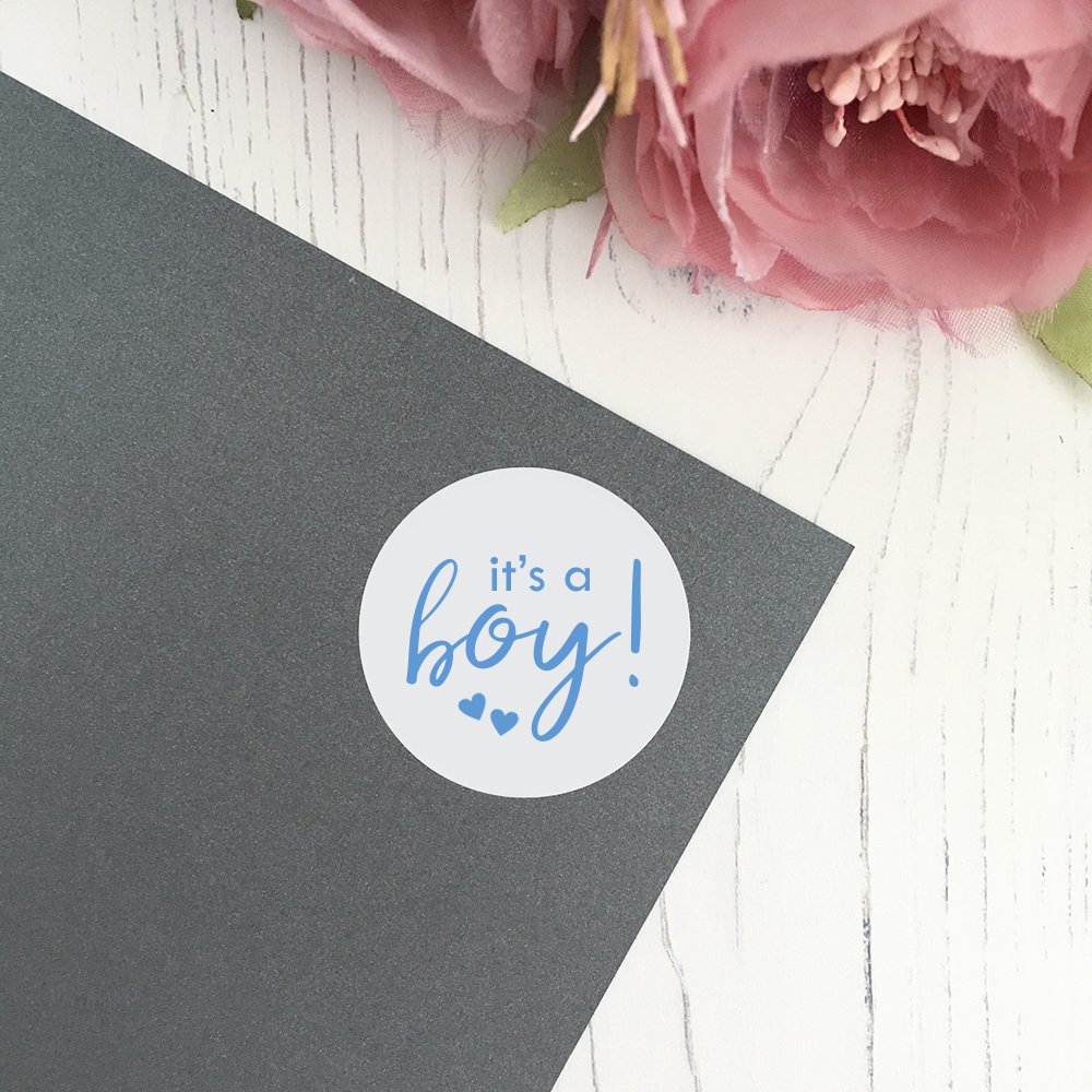 It's A Boy! Baby shower announcement stickers in 37mm matte finish